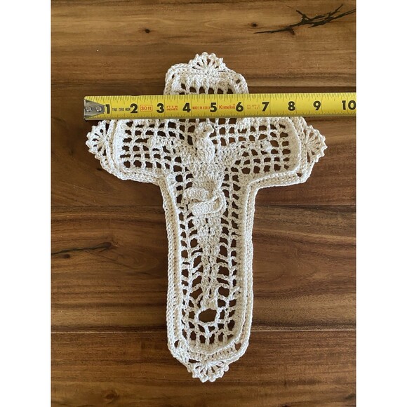 Rare Handmade Crocheted 3D The Cross Doily Filet 100% Cotton Ecru - Picture 5 of 5